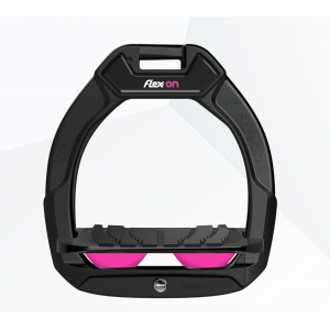 Flex-on Safe-on Junior säkerhetsstigbygel Black, InclineGrip Black, Elastomer pink.