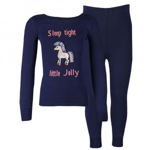 Jolly Pyjamas-set barn med hästmotiv Horka Navy